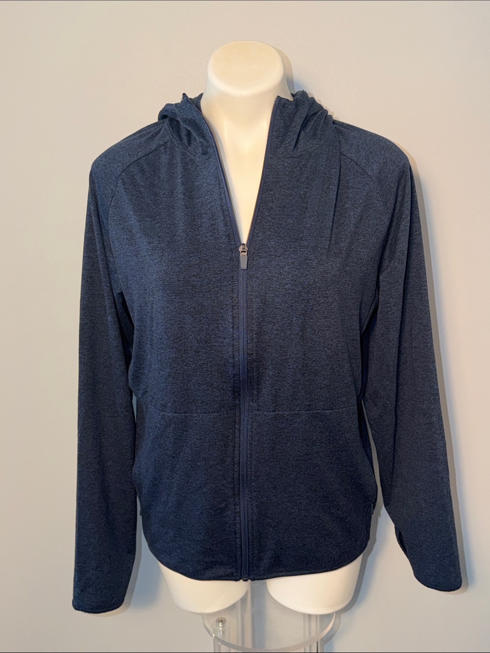 Quince Ladies Flowknit Zip Hoodie. Medium. Heather Navy.